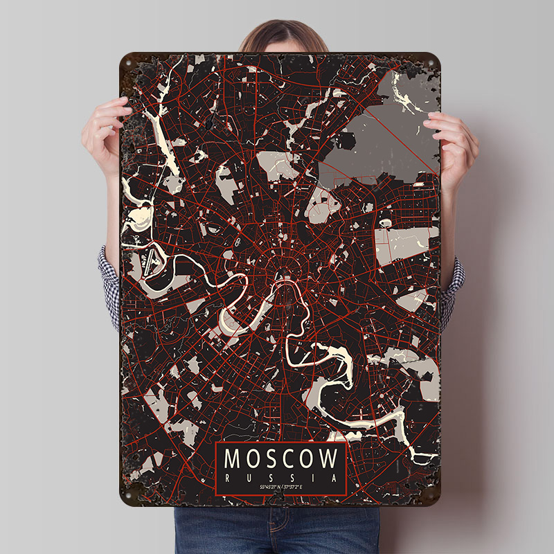 Custom Map Poster - Карта города Москва, векторный металлический плакат,